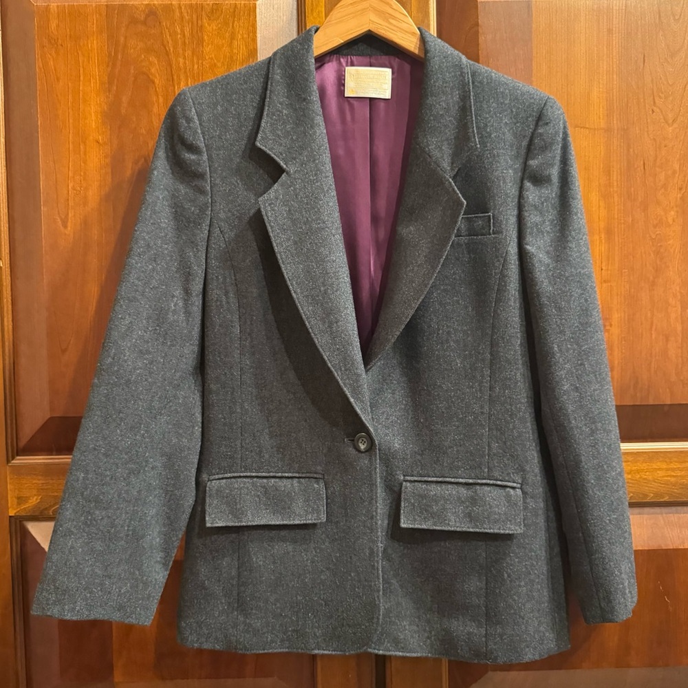 Vintage Pendleton 100% Virgin Wool One Button Blazer Jacket Gray Size 8